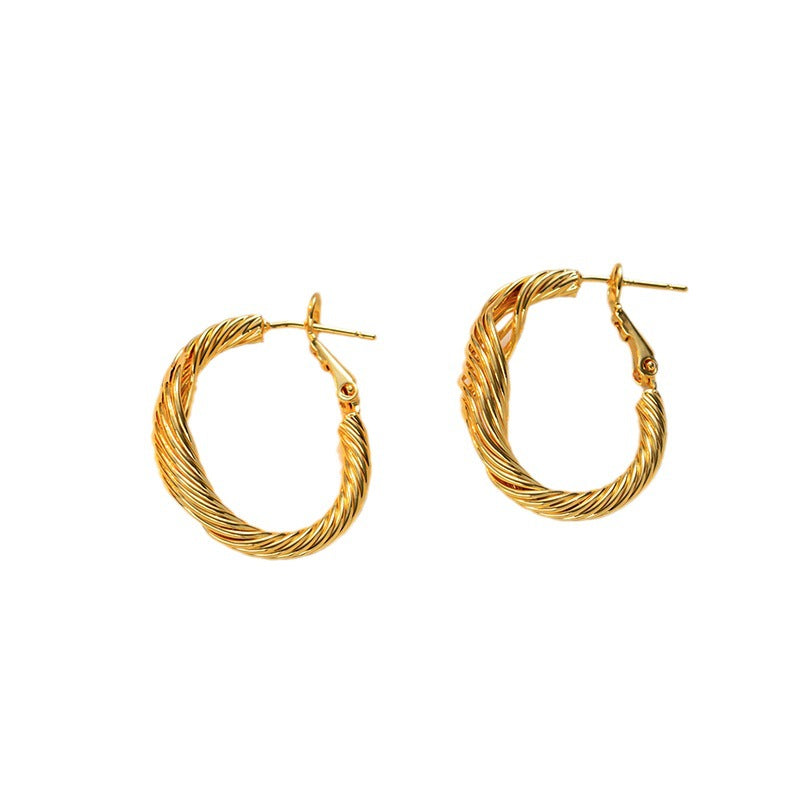European and American titanium steel earrings twist C word, titanium steel, earrings women's trend personalized stainless steel ear jewelry wholesale