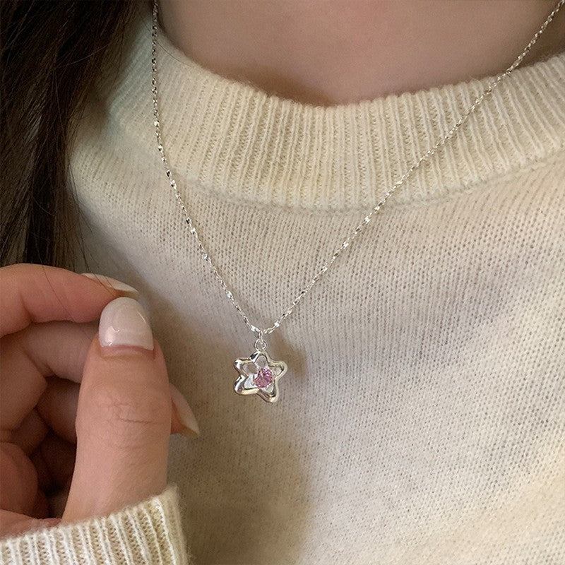 925 Silver Love Necklace Women's Summer High Sense Design Sense Niche Light Luxury Collarbone Chain Neck Chain