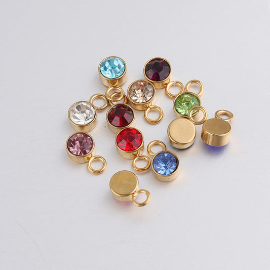 Europe and The United States Hot-selling Stainless Steel Gold Rose Gold Black 6mm Birthstone Jewelry Accessories DIY Pendant Pendant Wholesale