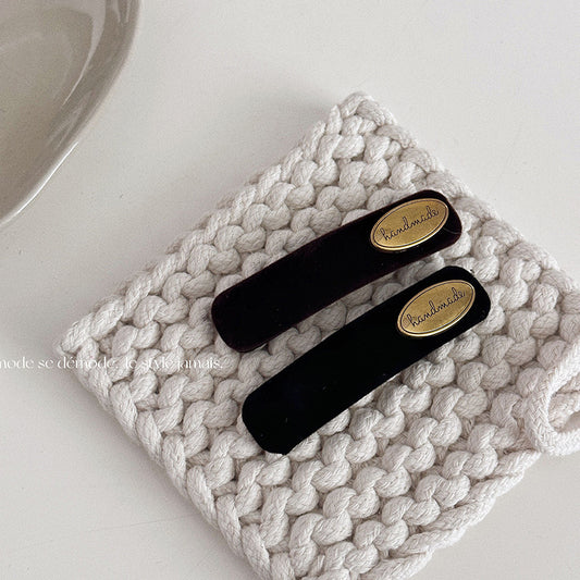 Vintage Gold Label, Black Velvet Hairpin, Women's High-end Bangs, Side Broken Hair BB Clip, Hairpin, Headgear, Women's Hair Accessories