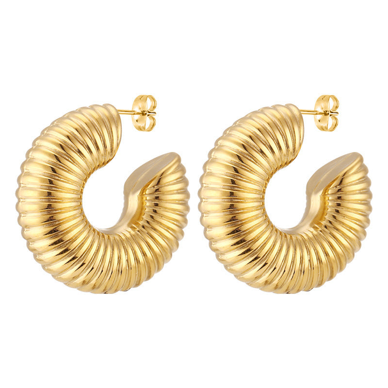 Cool Color, Retro, Titanium Steel Hollow Thread Earrings, Women's Titanium Steel Fashionable Earrings, Retro Ear Jewelry