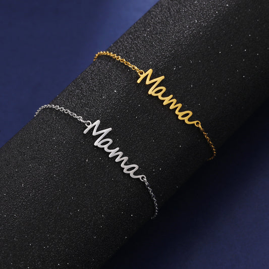 Stainless Steel Bracelet Lady Mother English Letter Pendant Multi-layer Bead Chain Mother's Day Holiday Versatile Commemorative Gift