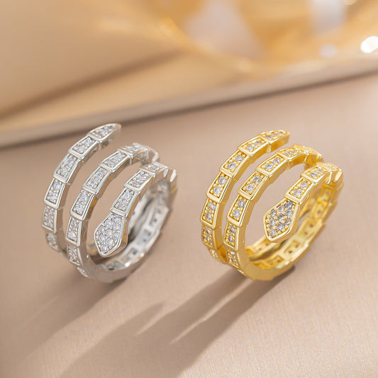 Light Luxury European and American Fashion Snake-shaped Snake Bone Ring Women's Ins Tide Niche Design Advanced Sense Adjustable Ring