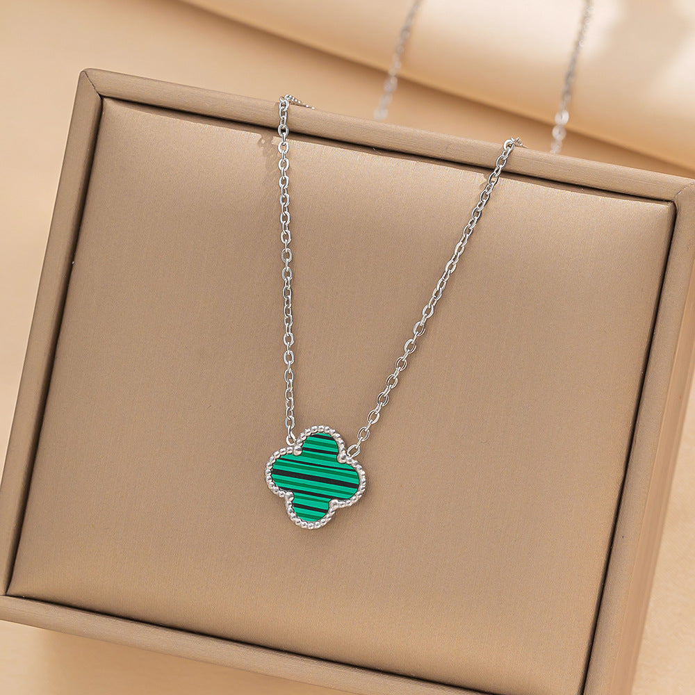 Four-leaf Clover Necklace 13MM Bracelet Stud Earrings Three-piece Set Versatile Lucky Four-leaf Clover Five-flower Bracelet Collarbone Chain Earrings