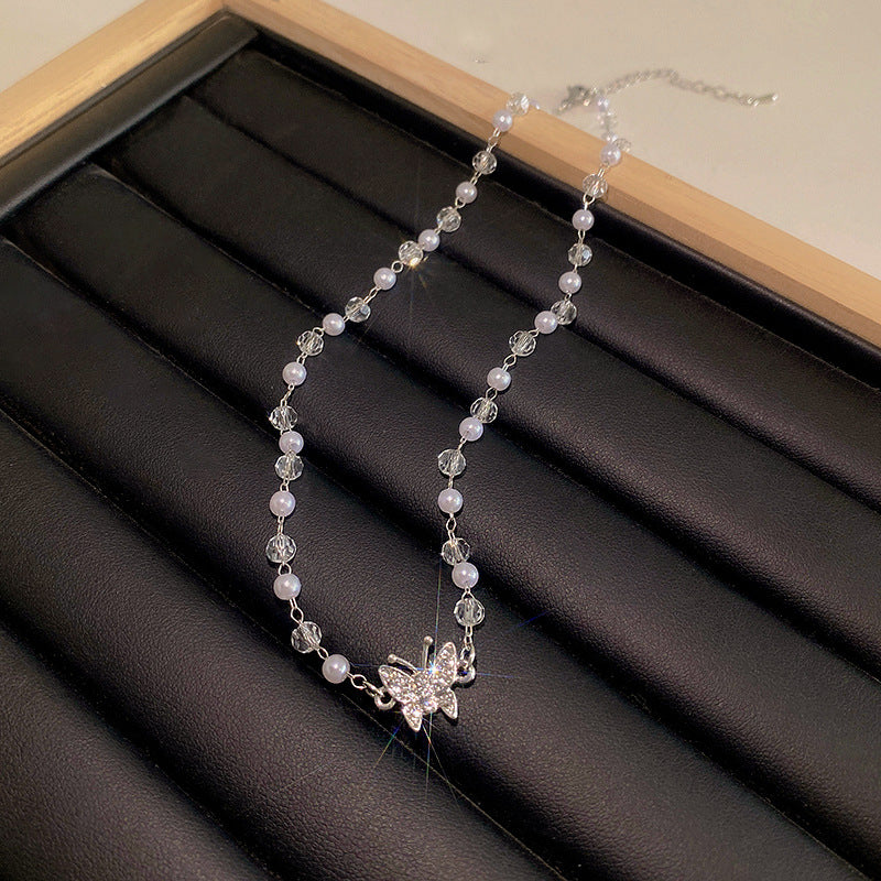 South Korea's New Niche Pearl Necklace Women's Versatile Splicing Love Collarbone Chain Light Luxury Temperament Beaded Necklace