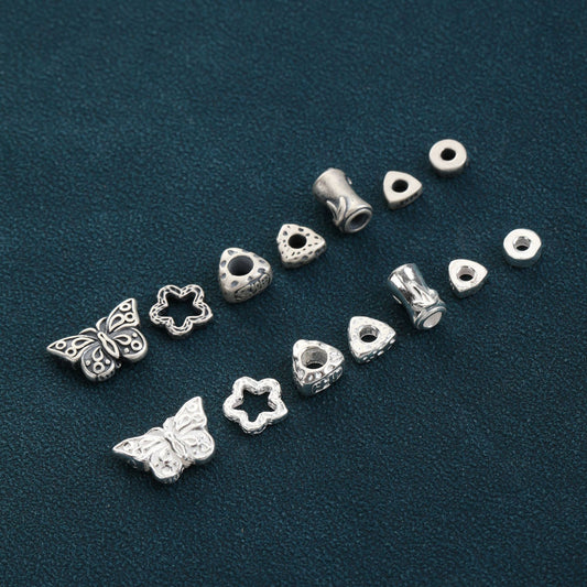 Foot Silver 999 Butterfly Bead Spacer Triangular Broken Silver Spacer Bamboo Bucket Bead Node High Rise Round Tube DIY Jewelry Accessories