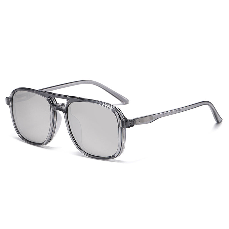 Double Beam Series Magnetic Sleeve Glasses Polygonal Polarized Sunglasses Men's European and American Cross Glasses with Degree Glasses 5-in-1 Sunglasses