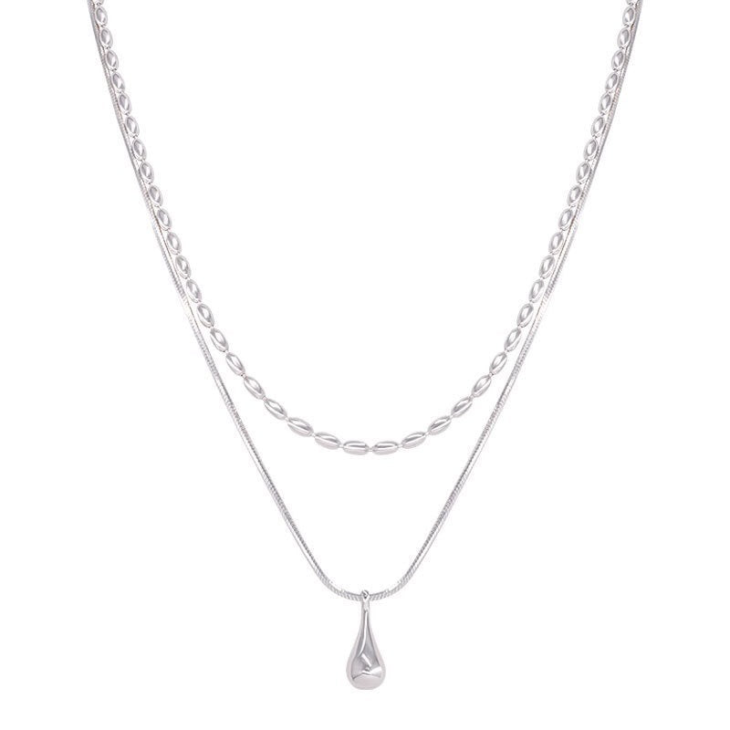 925 Sterling Silver Water Drop Double-layer Necklace Women's Light Luxury Niche Design Ins High-end Sense Simple Personality Stacked Collarbone Chain