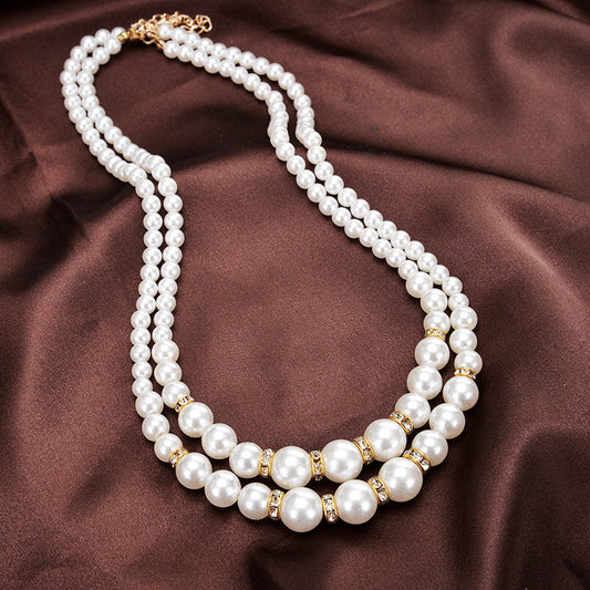 New with Cheongsam Pearl Necklace Women's Double-layer Multi-layer Neck Chain Collarbone Chain Retro Stacked Collarbone Chain