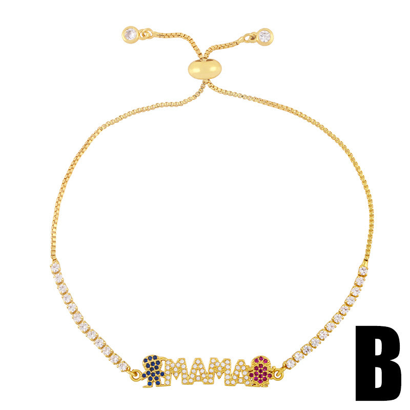 New Mother's Day Bracelet European and American Ins Creative Zircon Letter MAMA Splicing Pull Bracelet