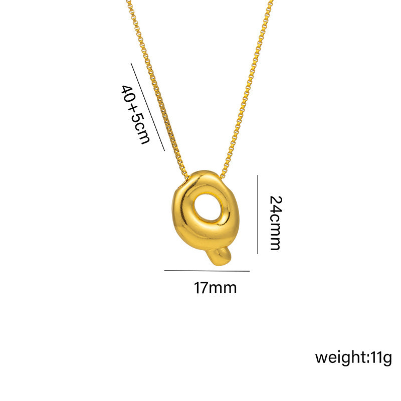Titanium Steel 18k Real Gold Glossy Balloon Bubble Chubby Cute Q Version 26 English Letters Pendant Necklace