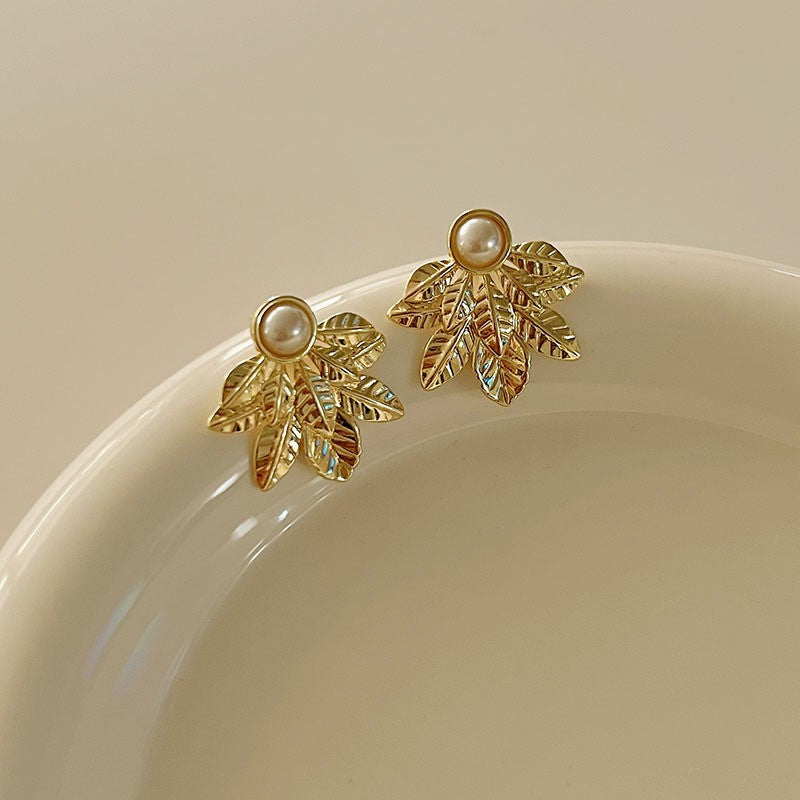 Retro Hong Kong Style Temperament Stud Earrings Female Explosion Internet Celebrity Niche High Sense Gold Earrings