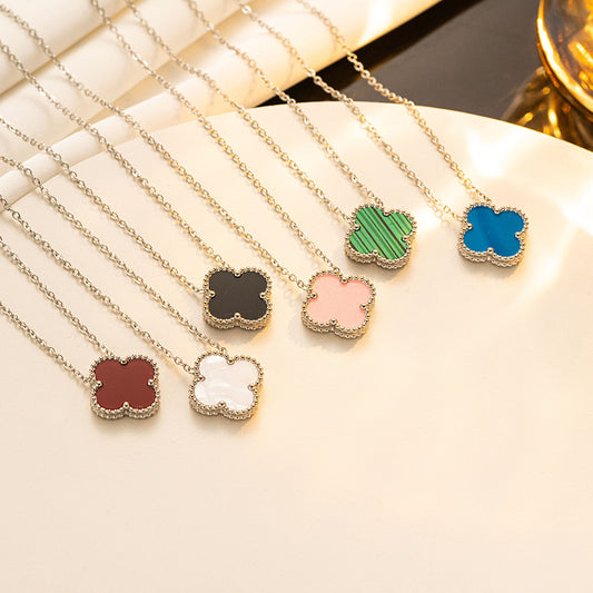 Non-fading High-quality Jewelry Double-sided Four-leaf Clover Necklace Women's Live Broadcast Hot-selling Titanium Steel Collarbone Chain Wholesale