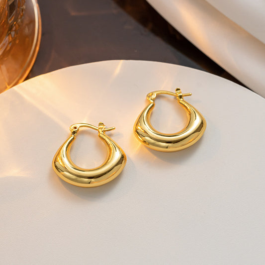 European and American simple titanium steel material plated with 18k gold oval U-shaped ear buckle French temperament retro earrings earrings women