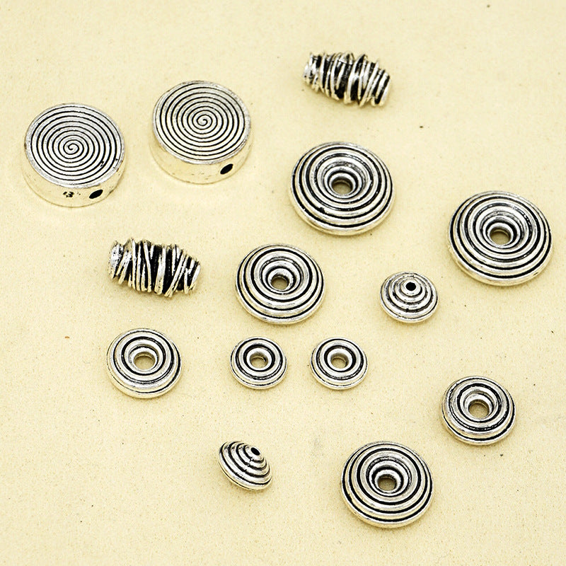 Thailand Chiang Mai Yinzang Silver Alloy Jewelry Striped Circle Spacer DIY Crystal Bracelet Jewelry Accessories Loose Beads