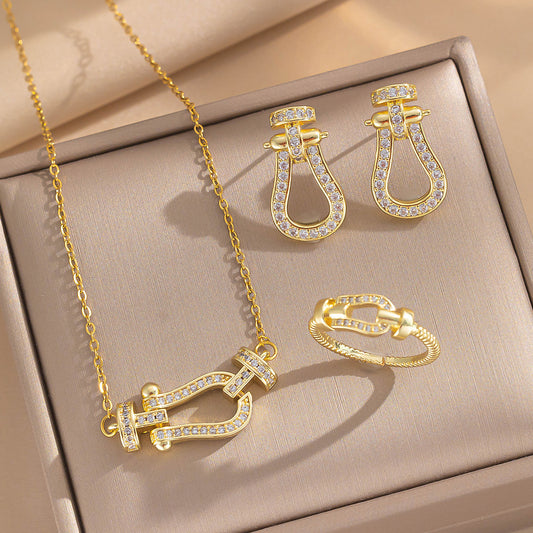 [Set] European and American Popular Horseshoe Buckle Necklace Women's Versatile Micro-inlaid Niche Light Luxury Heavy Industry Collarbone Chain Batch