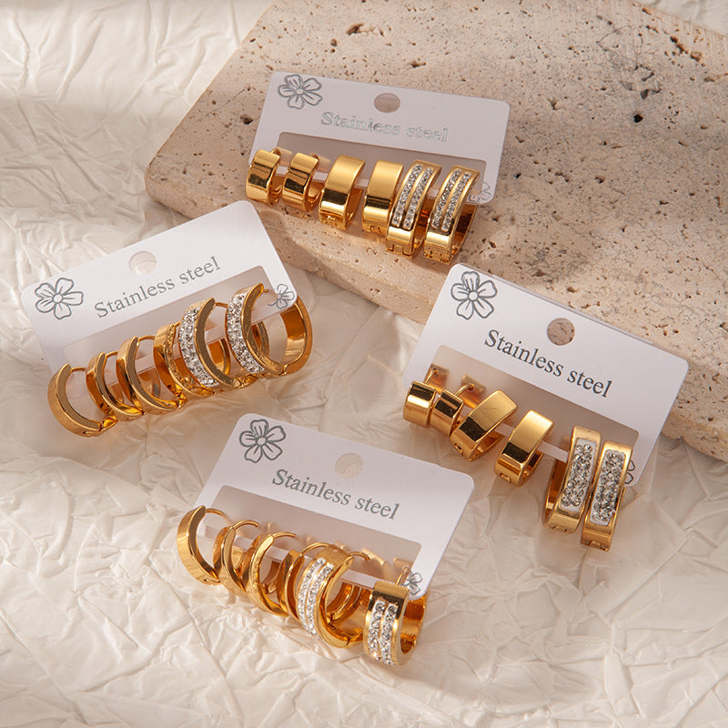 304 Stainless Steel Earrings Set Gold Non-fading Earrings Women's Earrings