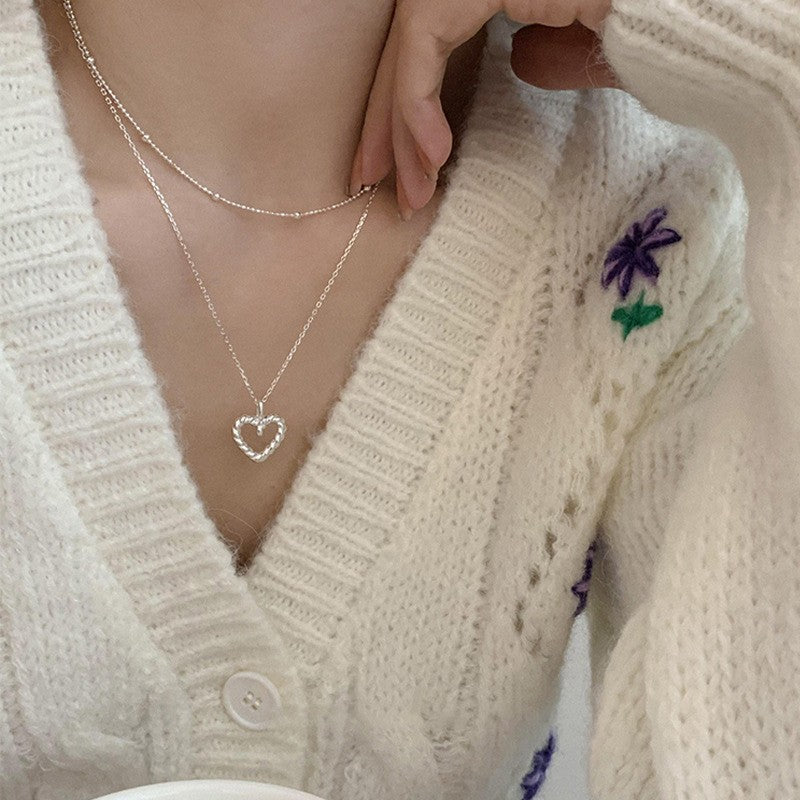 925 Silver Love Necklace Women's Summer High Sense Design Sense Niche Light Luxury Collarbone Chain Neck Chain