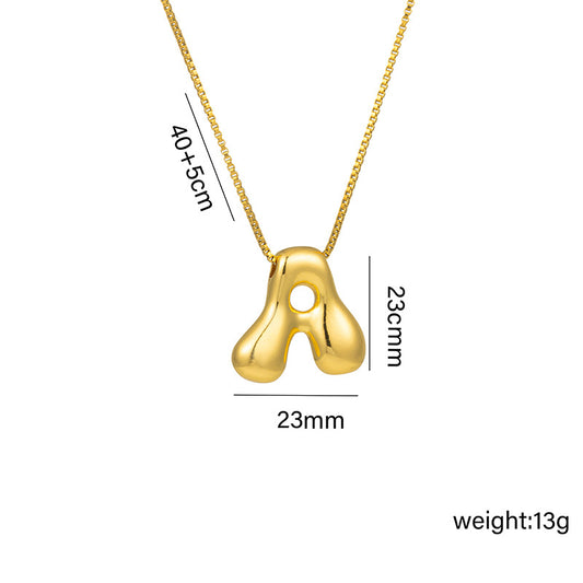 Titanium Steel 18k Real Gold Glossy Balloon Bubble Chubby Cute Q Version 26 English Letters Pendant Necklace