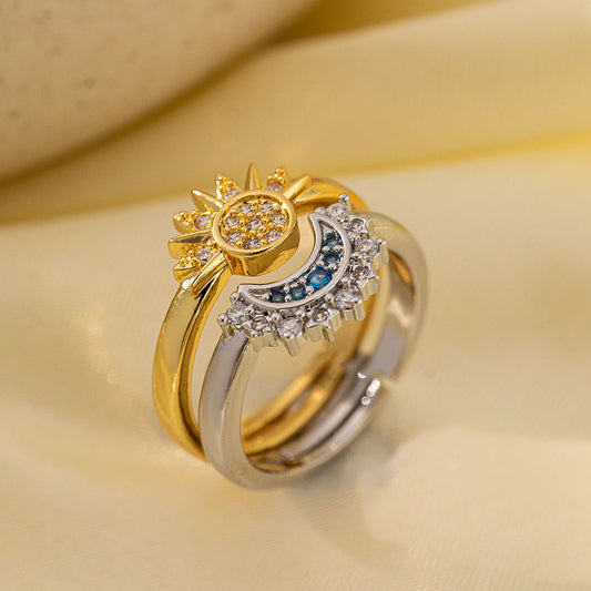Sun and Moon Tonghui Open Ring Pendant Micro-inlaid Zircon Titanium Steel Necklace Bracelet Couple Ring
