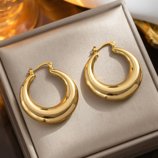French retro high-end light luxury temperament minimalist style 18k gold-plated stainless steel U-shaped hollow earrings
