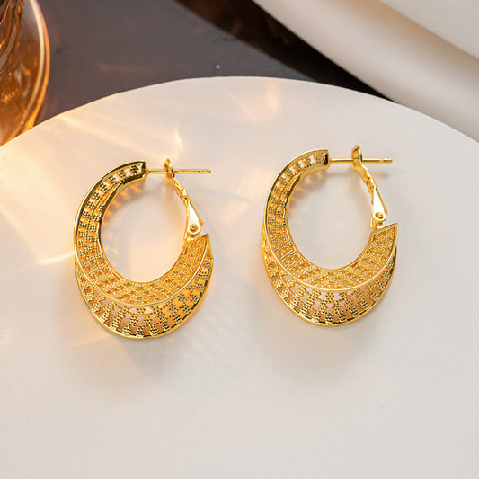 New INS Unique Hollow Titanium Steel, Fashion Retro Jewelry Earrings Irregular Geometric Earrings