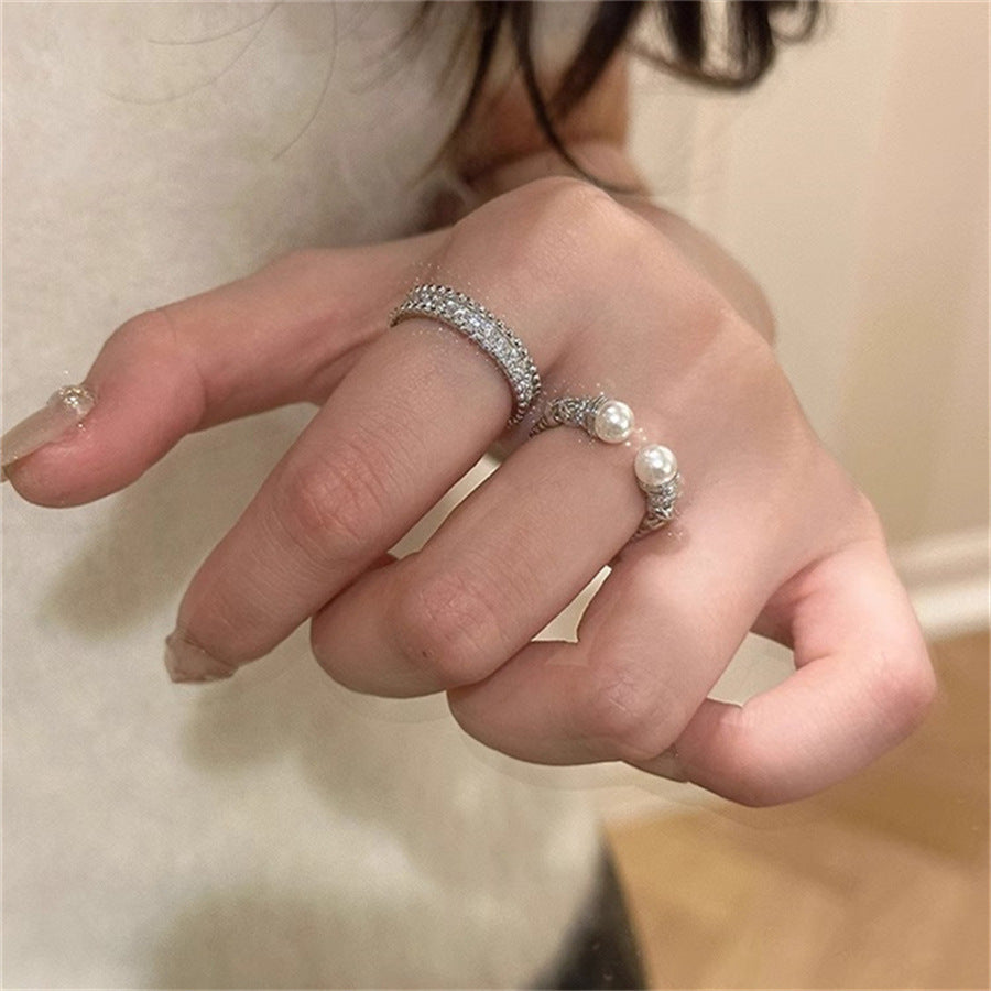 Medieval Twist Pearl Open Ring, New Light Luxury High-end Fashion Ring, Niche Design Index Finger Ring Tide