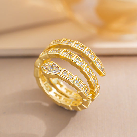 Light Luxury European and American Fashion Snake-shaped Snake Bone Ring Women's Ins Tide Niche Design Advanced Sense Adjustable Ring