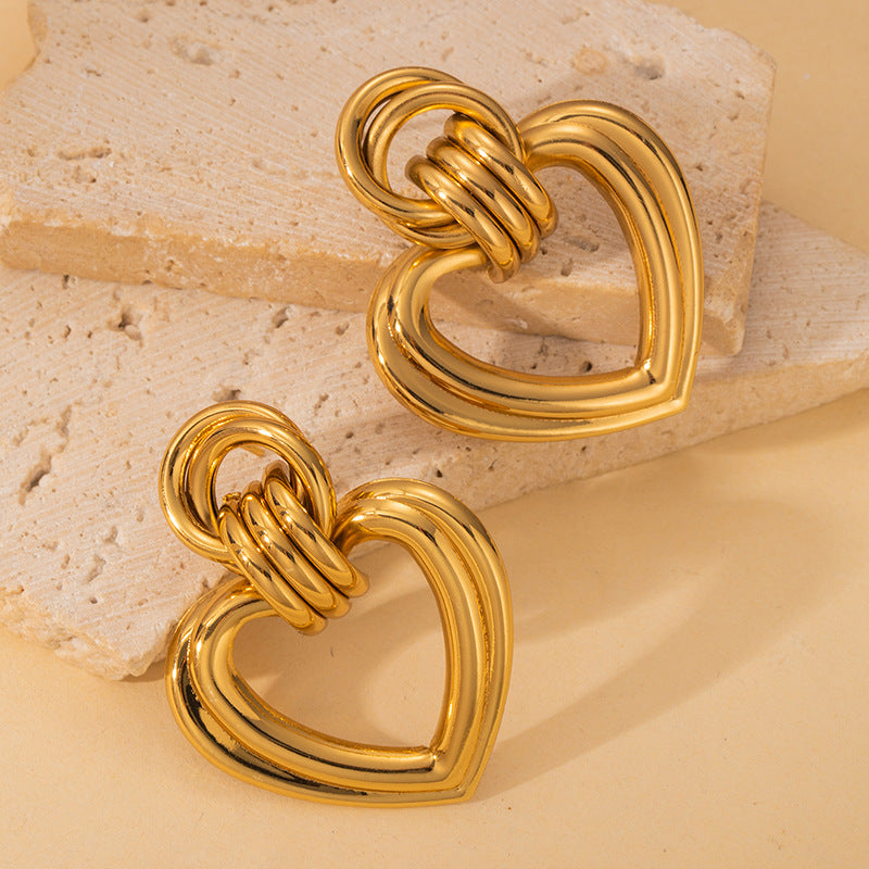 Exaggerated Titanium Steel Round Earrings Gold 18K Gold Light Luxury Earrings Fashion High Sense Love Earrings