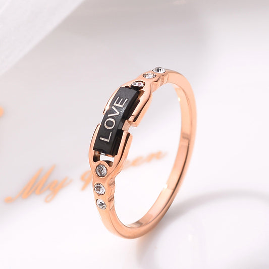 Love Black Shell Titanium Steel Ring Female Japanese and Korean Version Personalized Plated 18 Rose Gold Ring Does Not Fade Fashion Jewelry Wholesale