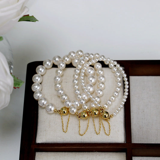 Temperament Fashion French Ball Magnet Buckle Necklace Bracelet Glass Pearl Bracelet