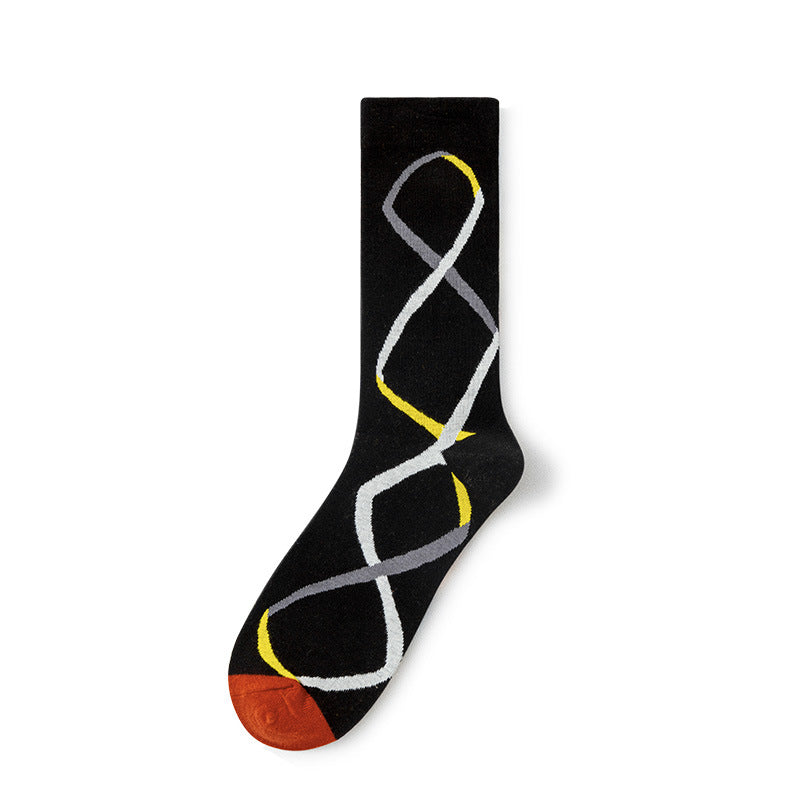 Oil Painting Socks Women's French Retro Ins Tide Autumn and Winter Abstract Tall Tube Creative Combed Cotton Women's Medium Tube Socks