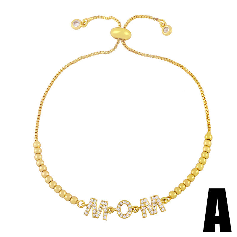New Mother's Day Bracelet European and American Ins Creative Zircon Letter MAMA Splicing Pull Bracelet