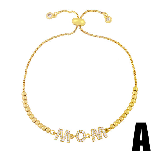 New Mother's Day Bracelet European and American Ins Creative Zircon Letter MAMA Splicing Pull Bracelet