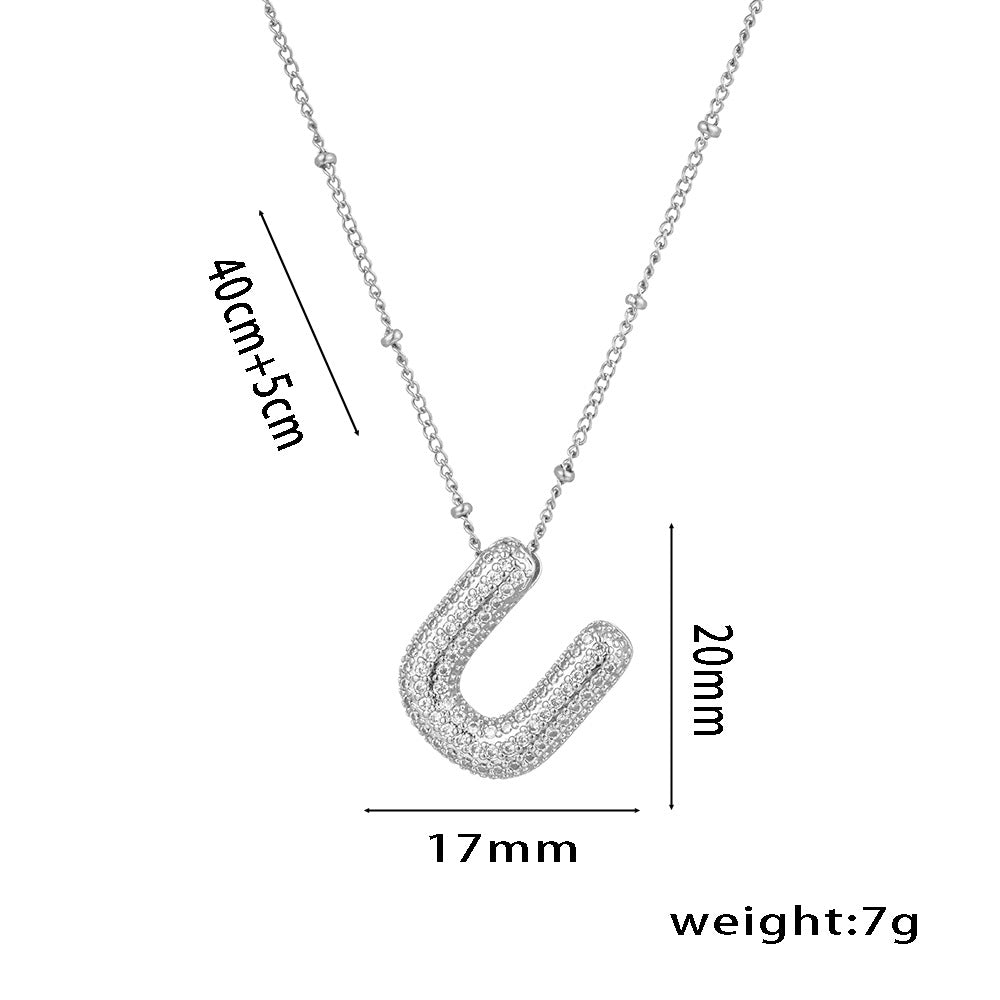 New European and American Micro-inlaid Zircon 26-letter Pendant Necklace Copper-plated 18K Gold Fashion Versatile Classic Jewelry