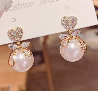 Korean Fashion Versatile Internet Celebrity New Peach Heart Big Pearl Earrings Style Elegant Earrings Women