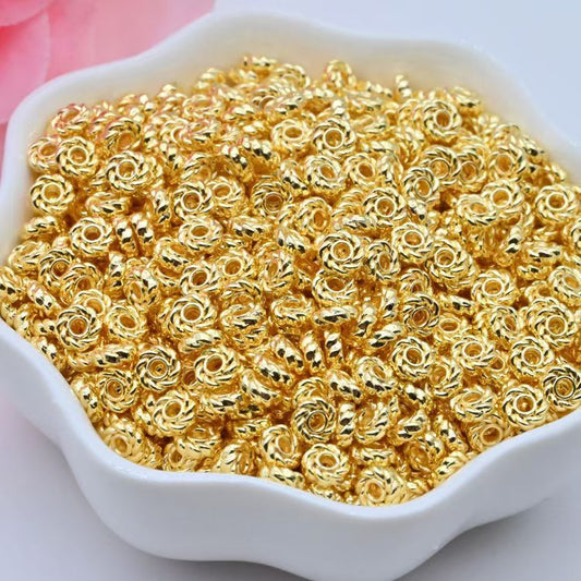 Color-retaining Gold Beads 18k Gold Twist Beads Flat Beads, Handmade DIY Jewelry Accessories Necklace Bracelet Beaded Material