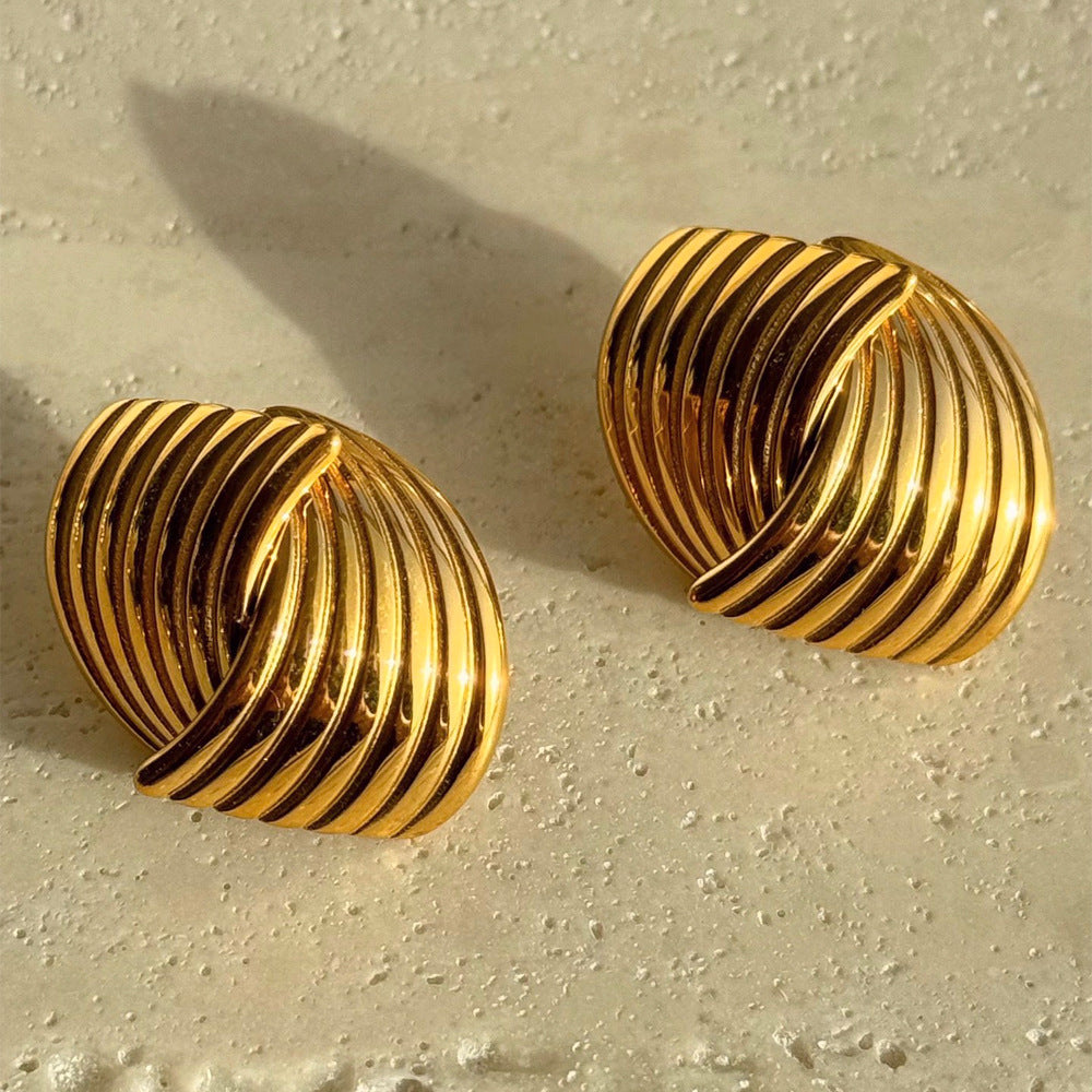 Stylish and Simple Texture Staggered Design Sense French Niche Earrings European and American Personality Geometric Cross Earrings