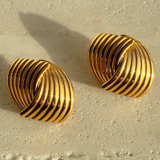 Stylish and Simple Texture Staggered Design Sense French Niche Earrings European and American Personality Geometric Cross Earrings