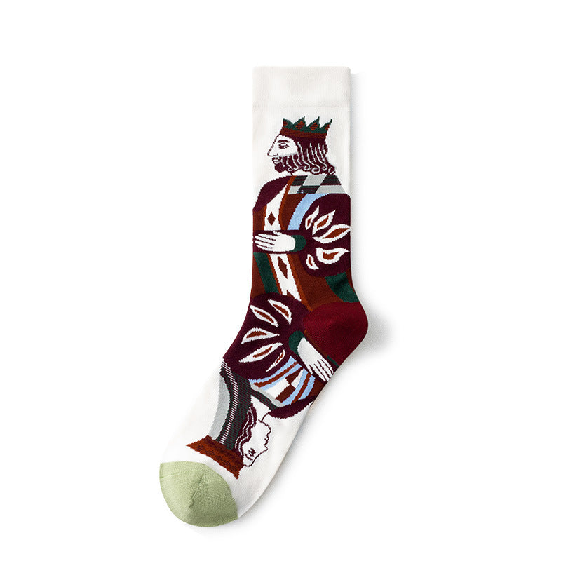 Oil Painting Socks Women's French Retro Ins Tide Autumn and Winter Abstract Tall Tube Creative Combed Cotton Women's Medium Tube Socks