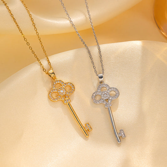 [Titanium Steel] Tiffany Titanium Steel Necklace 18k Gold Necklace Women's Heart Crown Key Pendant Clavicle Chain Long Sweater