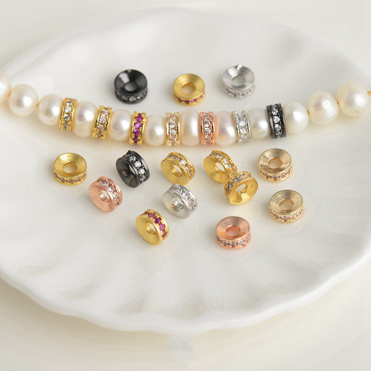 Color Retention 18k Gold Beaded Spacer Micro-inlaid Zircon Copper Color Zirconium Round Drill Ring Bead Spacer Handmade DIY Bracelet Material