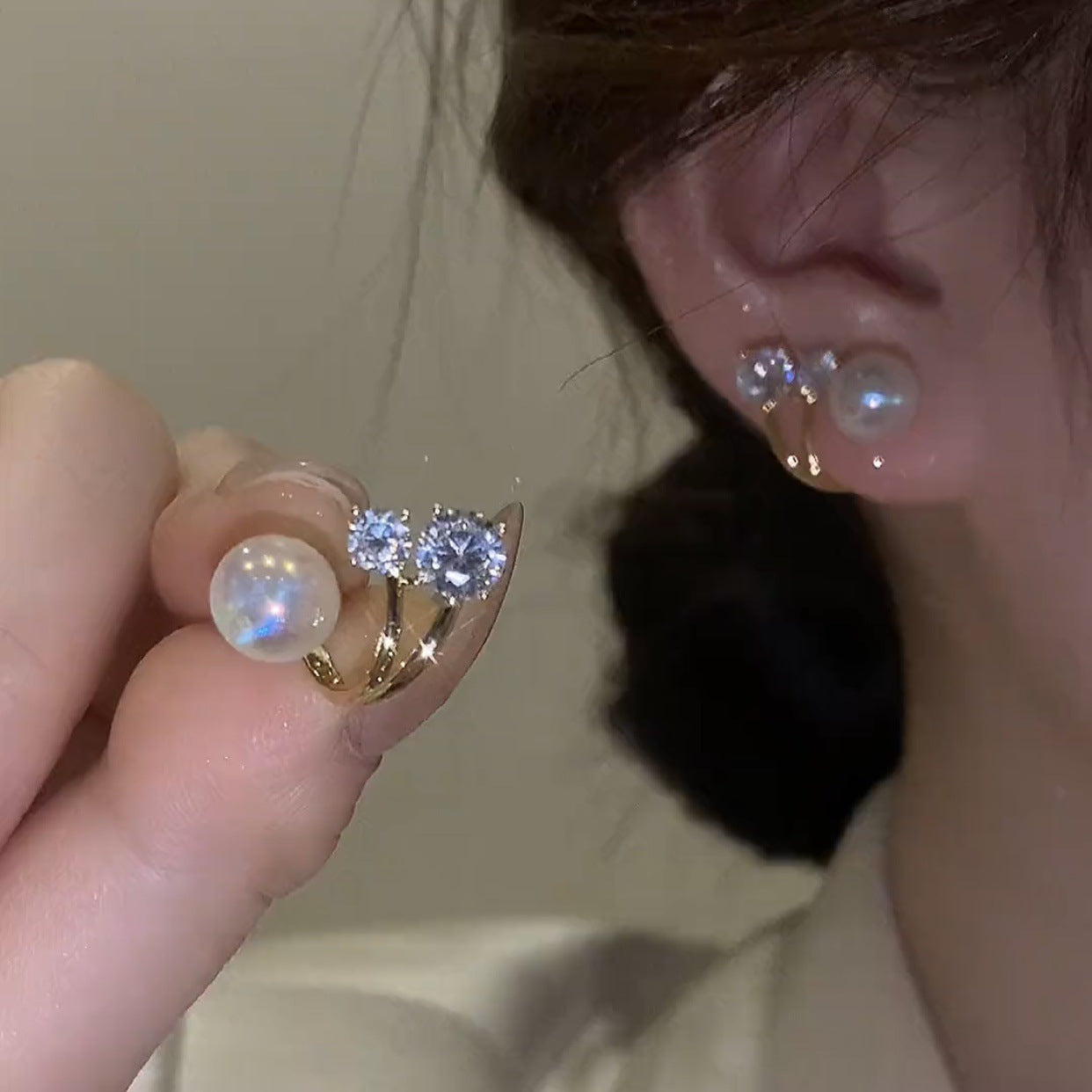 925 Silver Needle Pearl Zircon Earrings Women's High-end Sense Niche Temperament Cold Wind Mori Earrings Ear Jewelry Wholesale