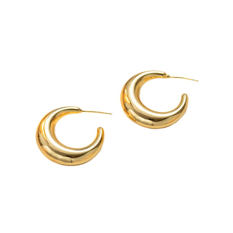 Simple retro smooth titanium steel circle earrings temperament light luxury high sense cold wind fashion foreign style stud earrings