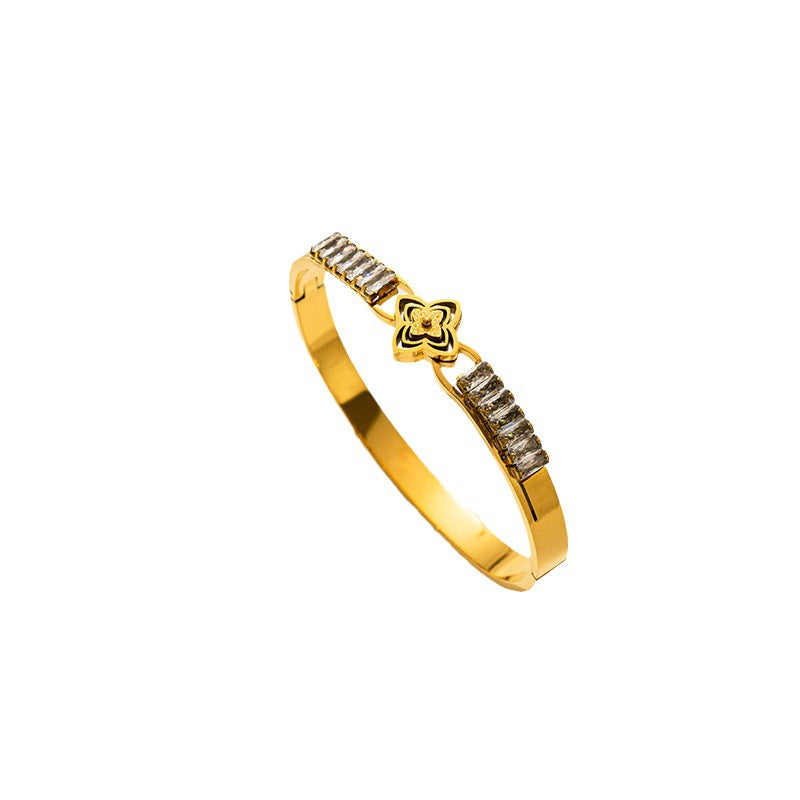 2025 Korean Version of Stone-inlaid Titanium Steel Super Flash Full Zirconium Titanium Steel Bracelet, Fashionable Women's Bracelet, Simple and Popular Jewelry Batch