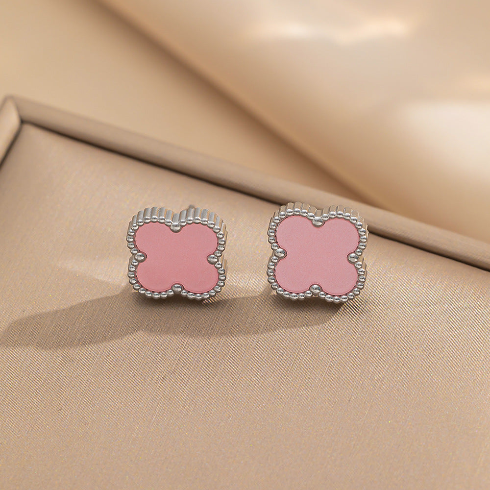 Four-leaf Clover Necklace 13MM Bracelet Stud Earrings Three-piece Set Versatile Lucky Four-leaf Clover Five-flower Bracelet Collarbone Chain Earrings