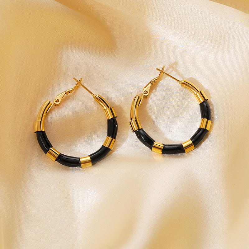 Stainless Steel Earrings Women's Multicolor Color Earrings Plated 18K Gold Stud Earrings