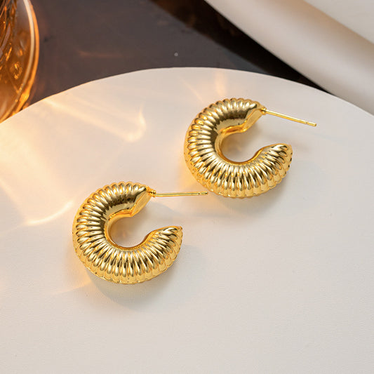 Cool Color, Retro, Titanium Steel Hollow Thread Earrings, Women's Titanium Steel Fashionable Earrings, Retro Ear Jewelry