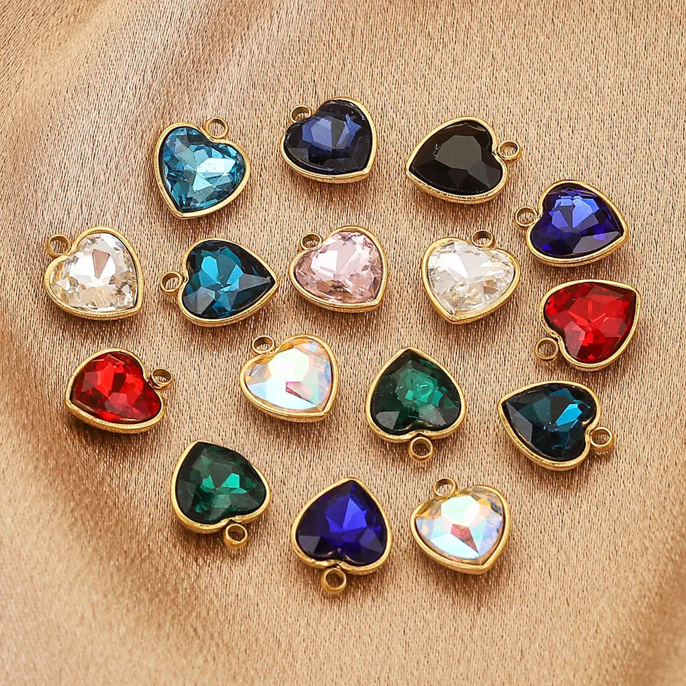 Stainless Steel Love Glass Pendant 18K Vacuum Plated Gold Pendant DIY Necklace Earrings Jewelry Accessories