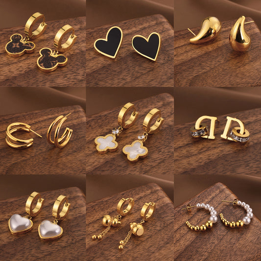 Fashion Titanium Steel Does Not Fade Short Ear Buckle Simple Geometric Rose Gold Earrings Stud Earrings